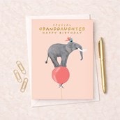 Granddaughter Birthday Card -  Elephant On A Balloon