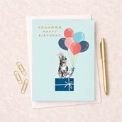Grandma Birthday Card - Cat With Gifts And Balloons Grandma Birthday Card - Cat With Gifts And Balloons