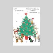 Personalised Christmas Card - Dogs Decorating A Christmas Tree Personalised Christmas Card - Dogs Decorating A Christmas Tree