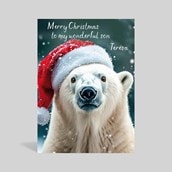 Personalised Christmas Card - Polar Bear In A Santa Hat