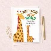 Large Thank You Teacher Card - Giraffes