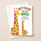 Large Thank You Teacher Card - Giraffes