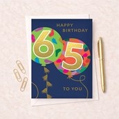 Large Age 65 Birthday Card - Balloons