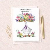 Large Get Well Soon Card - Goose With Flower Hat