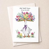 Large Get Well Soon Card - Goose With Flower Hat