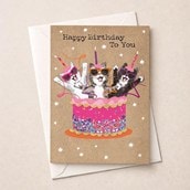 Large Birthday Card - Cats In Cake