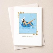 Birthday Card - Lady In A Pool Birthday Card - Lady In A Pool