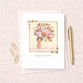 Birthday Card -  Cat With A Bunch Of Flowers