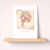 Birthday Card -  Cat With A Bunch Of Flowers