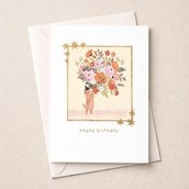 Birthday Card -  Cat With A Bunch Of Flowers