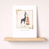 Birthday Card -  Giraffe With A Cake