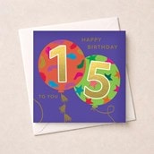 Age 15 Birthday Card - Balloons