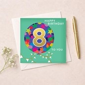 Age 8 Birthday Card - Big Balloon