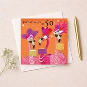 Age 50 Birthday Card - Fabulous Flamingos