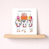 Birthday Card - Birthday Geese With Cake