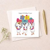 Birthday Card - Birthday Geese With Gifts