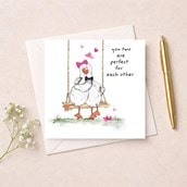 Anniversary Card - Two Geese On A Swing