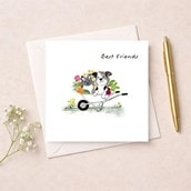 Friendship Card - Cat And Dog In A Wheelbarrow