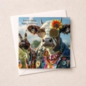 Birthday Card - Hippie Cow Birthday Card - Hippie Cow