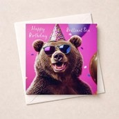 Son Birthday Card - Party Brown Bear