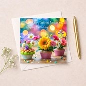 Grandma Birthday Card - Flower Cupcakes Grandma Birthday Card - Flower Cupcakes