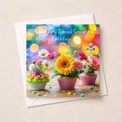Grandma  Birthday Card - Flower Cupcakes