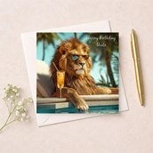Uncle Birthday Card - Lion By The Pool