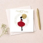 Age 40 Card - Lady With Balloon