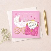 New Baby Card - Baby Girl Pram