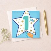 Age 1 Birthday Card - Blue Star Balloon