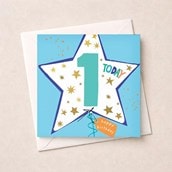 Age 1 Birthday Card - Blue Star Balloon