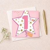 Age 1 Birthday Card - Pink Star Balloon