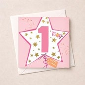 Age 1 Birthday Card - Pink Star Balloon