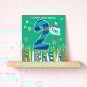 Age 2 Birthday Card - Blue 2 & Birthday Candles Age 2 Birthday Card - Blue 2 & Birthday Candles