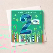 Age 2 Birthday Card - Blue 2 & Birthday Candles Age 2 Birthday Card - Blue 2 & Birthday Candles