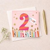 Age 2 Birthday Card - Pink 2 & Birthday Candles