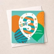 Age 3 Birthday Card - Teal 3 Today Balloons Age 3 Birthday Card - Teal 3 Today Balloons