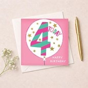 Age 4 Birthday Card - Pink 4 Today Balloon Age 4 Birthday Card - Pink 4 Today Balloon
