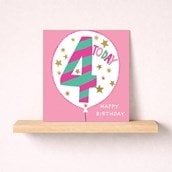 Age 4 Birthday Card - Pink 4 Today Balloon Age 4 Birthday Card - Pink 4 Today Balloon