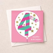 Age 4 Birthday Card - Pink 4 Today Balloon