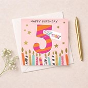 Age 5 Birthday Card - Pink Candles Age 5 Birthday Card - Pink Candles