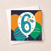Age 6 Birthday Card - Blue 6 Today Balloons Age 6 Birthday Card - Blue 6 Today Balloons