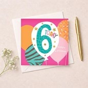 Age 6 Birthday Card - Pink 6 Today Balloons Age 6 Birthday Card - Pink 6 Today Balloons