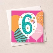 Age 6 Birthday Card - Pink 6 Today Balloons