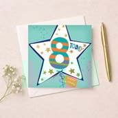 Age 8 Birthday Card - Blue Star Balloon