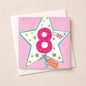 Age 8 Birthday Card - Pink Star Balloon