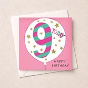 Age 9 Birthday Card - Pink Balloon