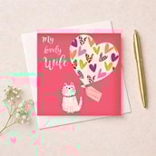 Wife Birthday Card - Cat and Balloon