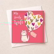 Wife Birthday Card - Cat and Balloon Wife Birthday Card - Cat and Balloon