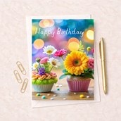 Birthday Card - Floral Cupcakes Birthday Card - Floral Cupcakes
